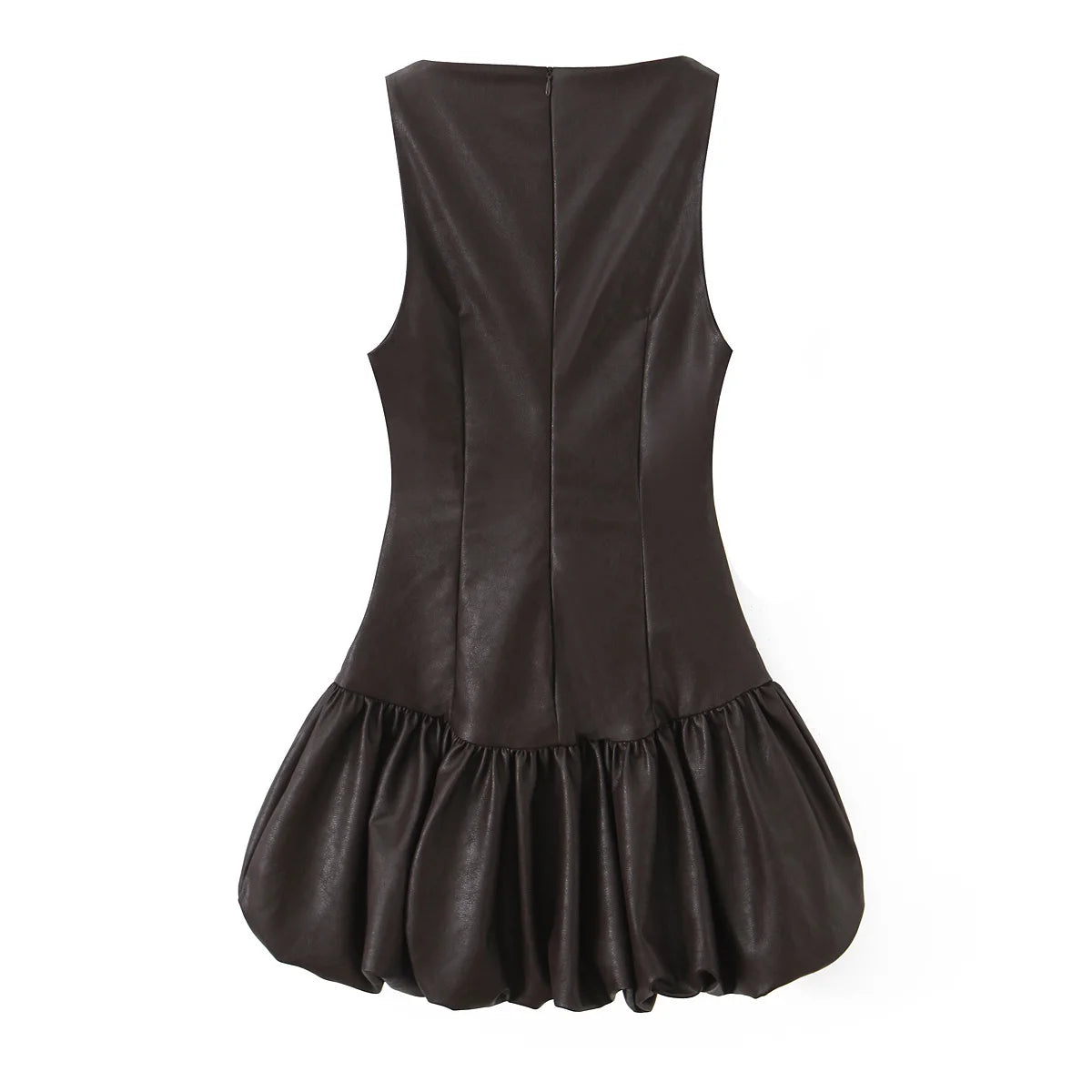 Sculpted Faux Leather Bubble Hem Mini Dress