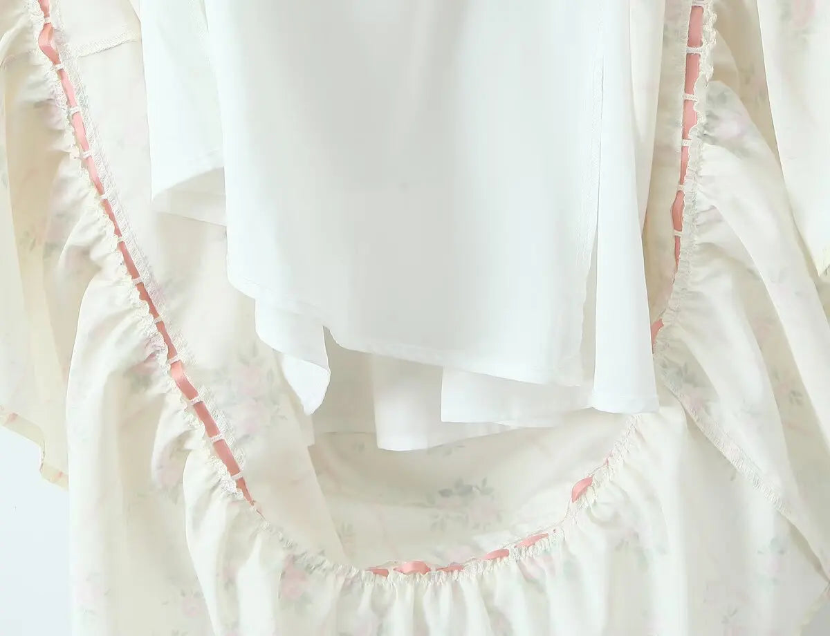 Lace Up Corset Puff Sleeve Midi Dress