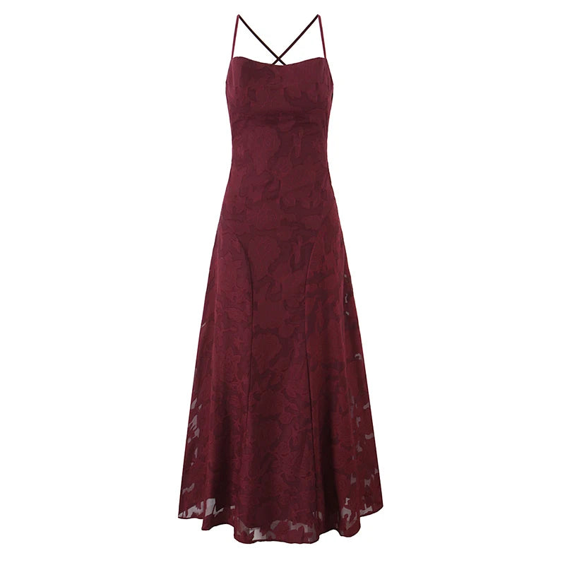 Crisscross Back Lace Textured Midi Dress