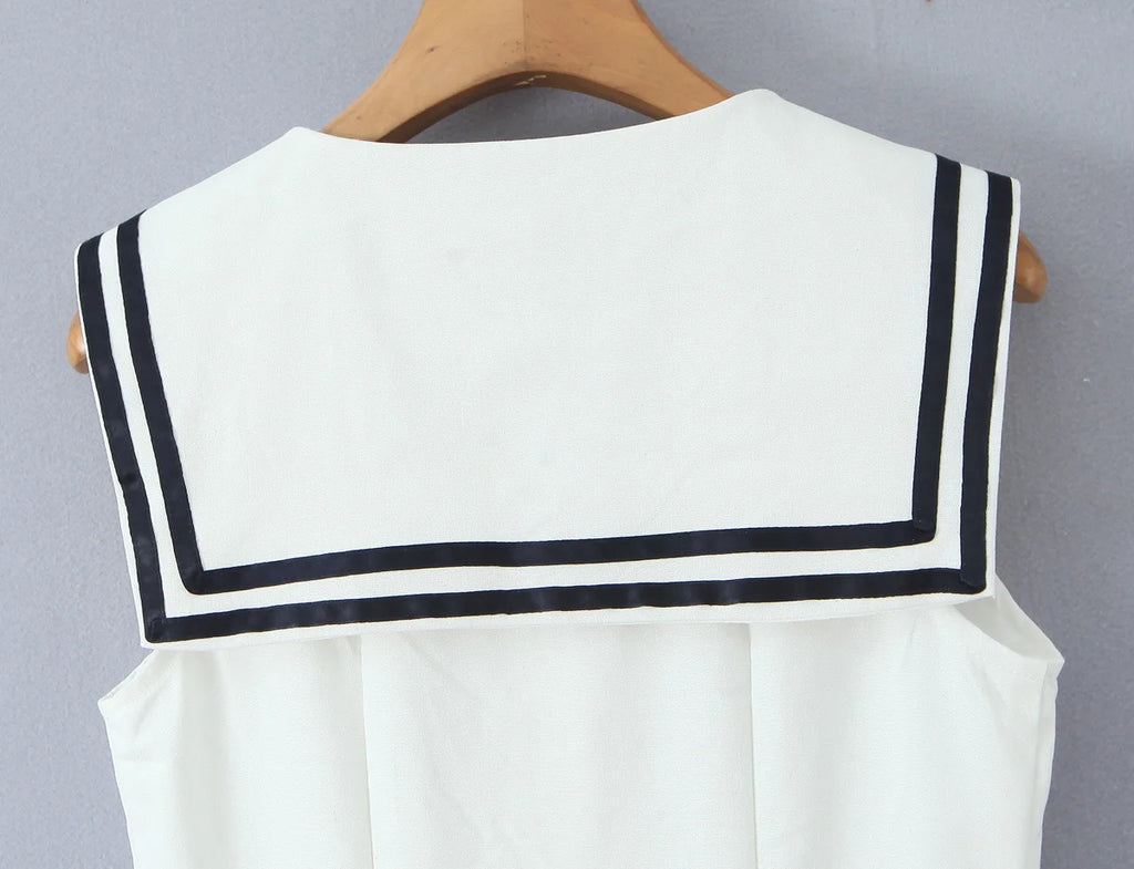 Sailor Collar Bow Front Button Midi Dress