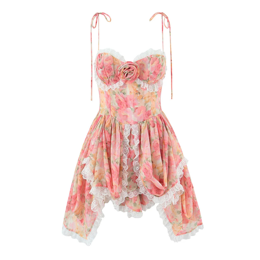 Rosette Lace Corset Mini Dress