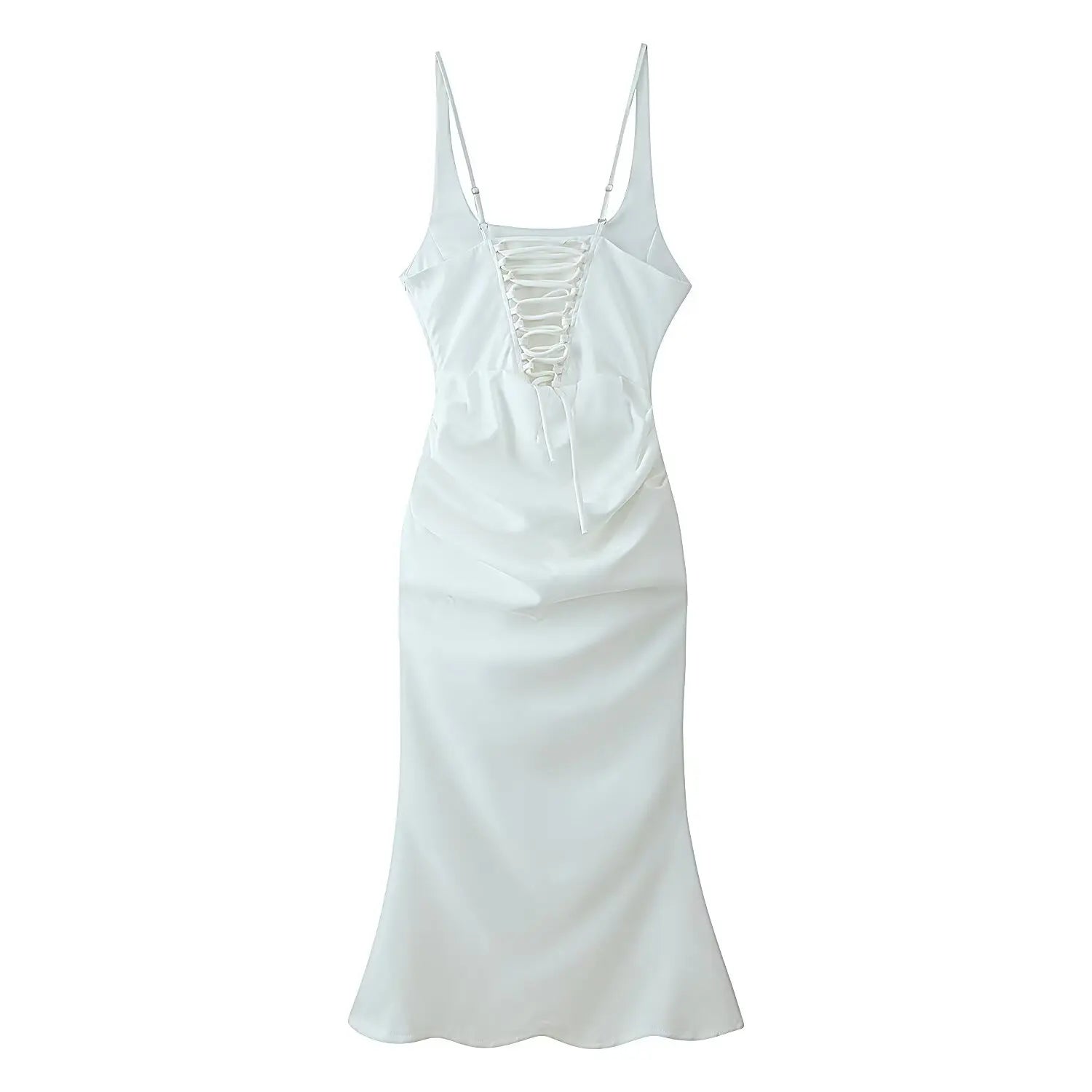 Square Neck Ruched Waist Corset Midi Dress