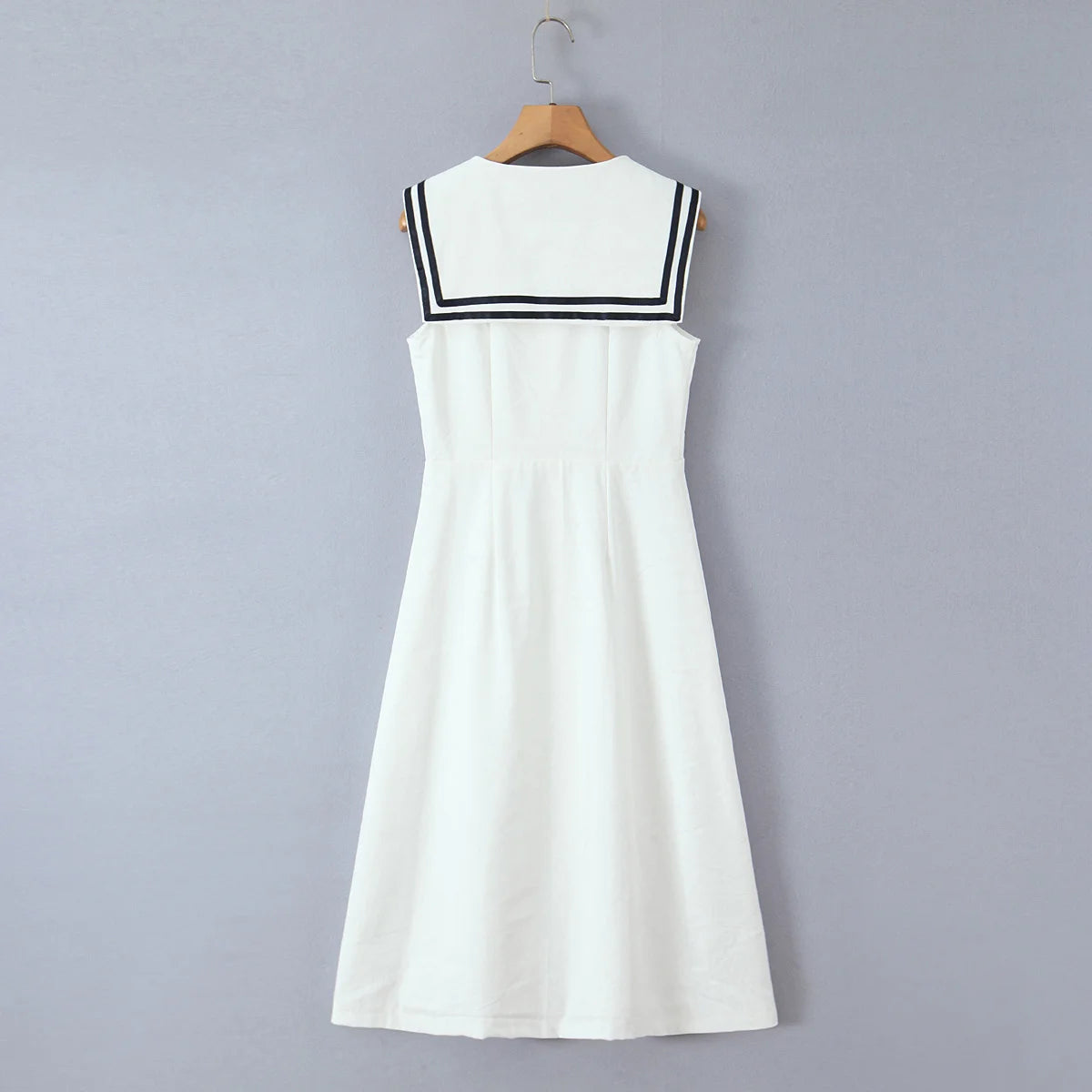 Sailor Collar Bow Front Button Midi Dress