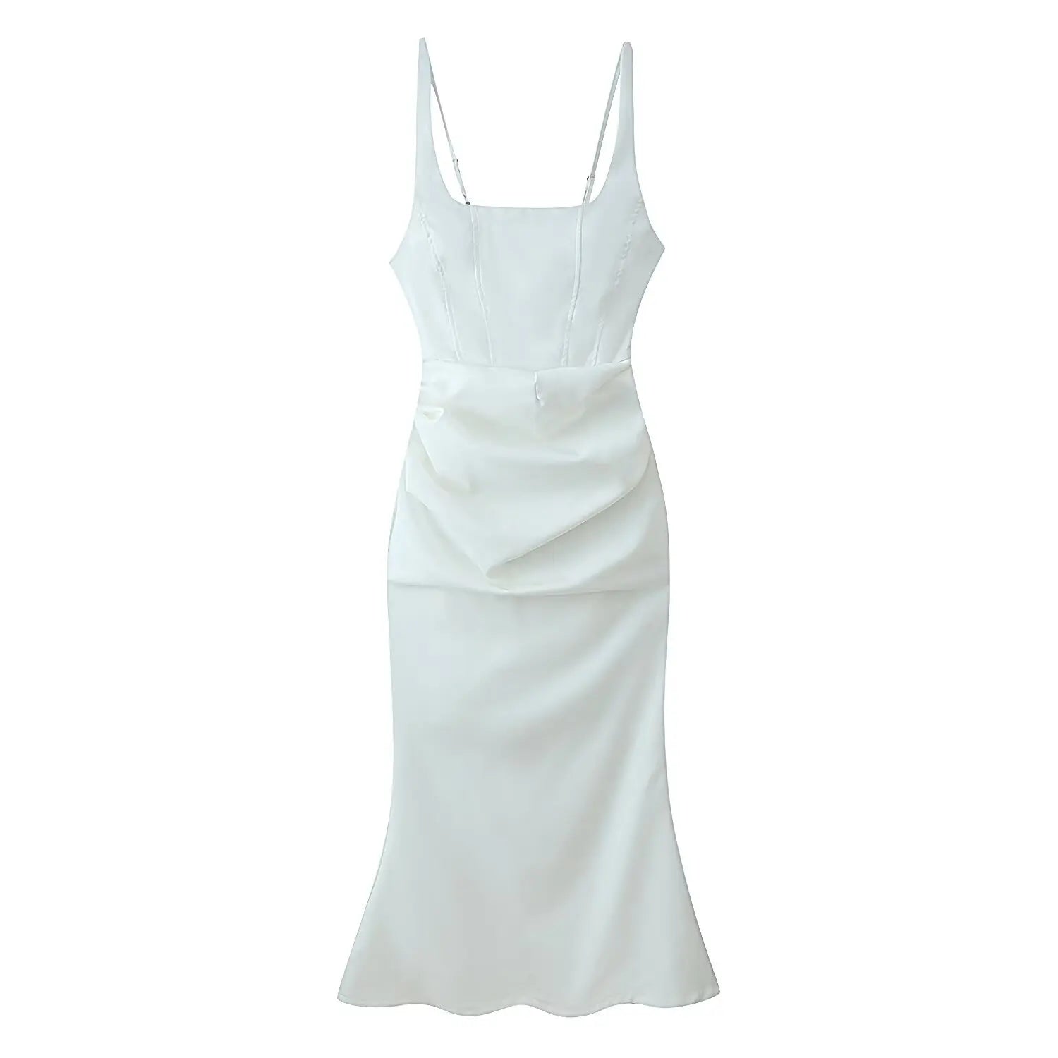 Square Neck Ruched Waist Corset Midi Dress