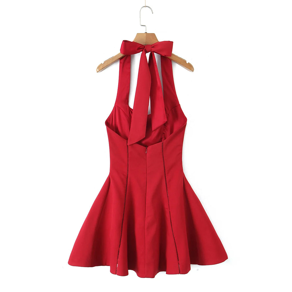 Halter Tie Neck Flare Mini Dress