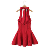 Halter Tie Neck Flare Mini Dress