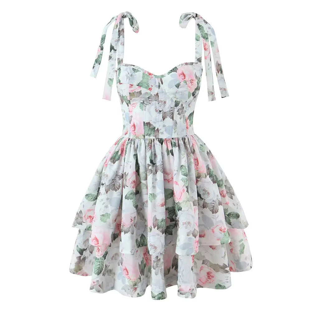 Tie Strap Corset Tiered Mini Dress