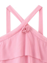 Rosette Halter Tiered Chiffon Maxi Dress