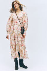 Botanical V Neck Long Sleeve Maxi Dress