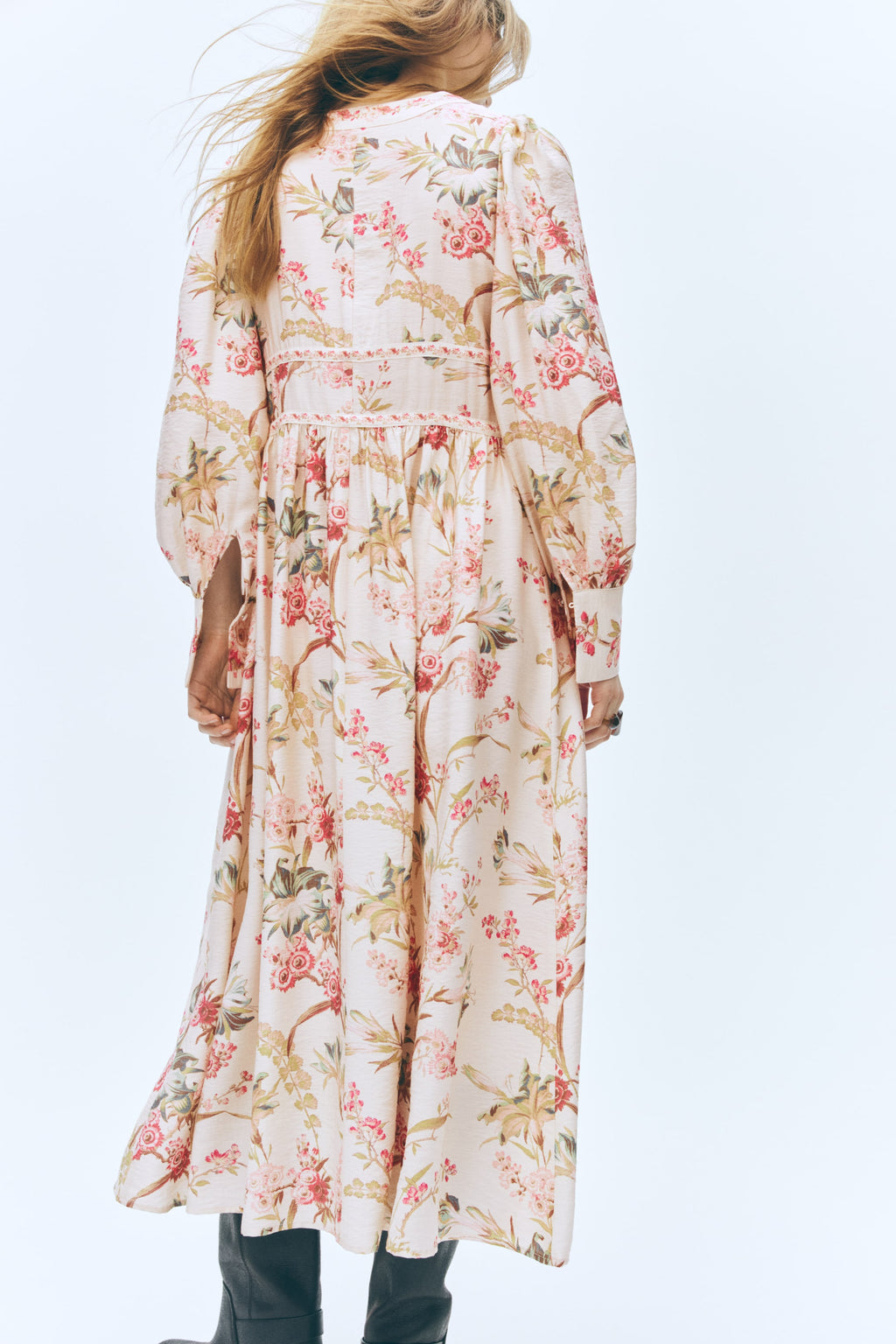 Botanical V Neck Long Sleeve Maxi Dress
