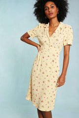 Notched Collar Button Front Midi Dress