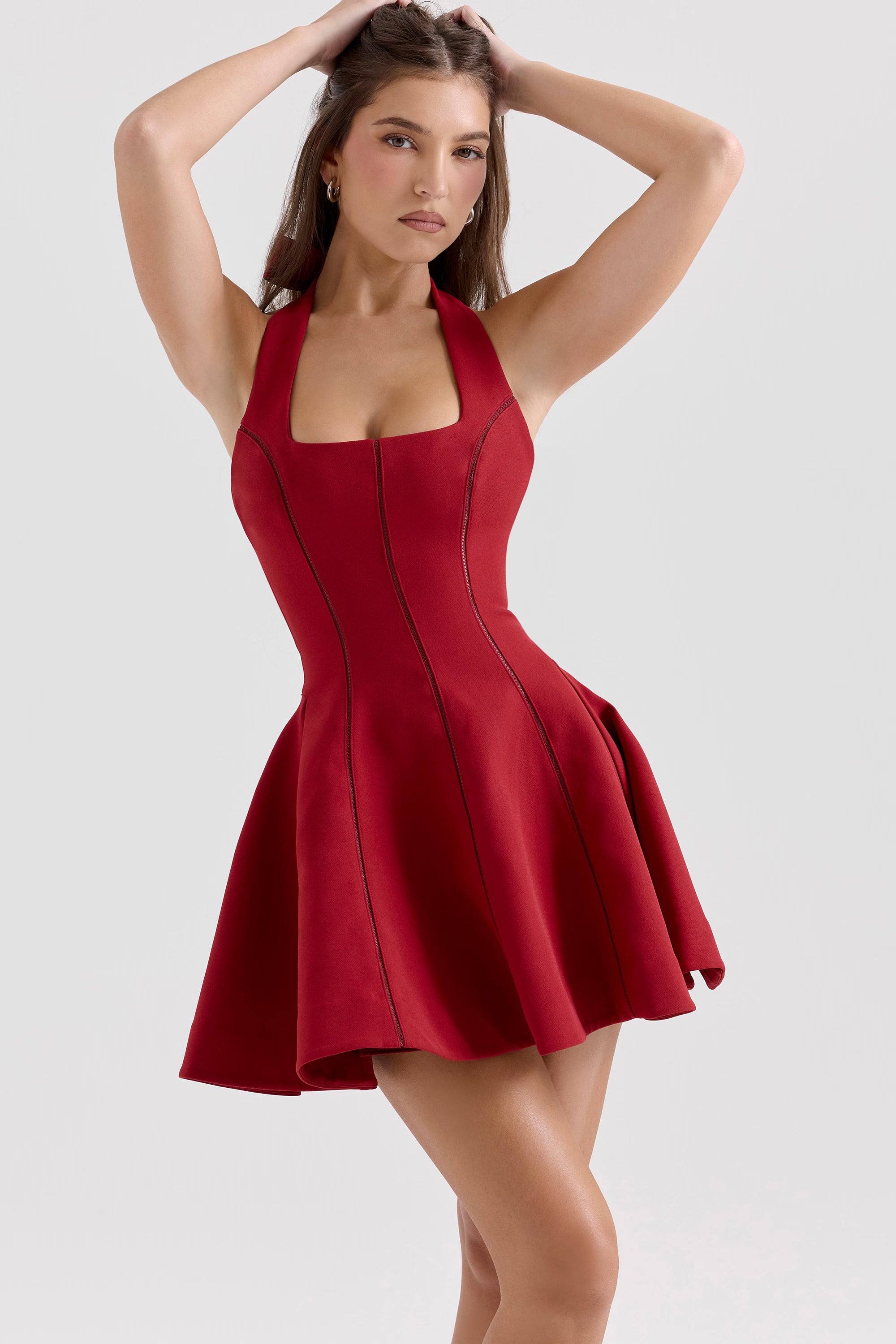 Halter Tie Neck Flare Mini Dress