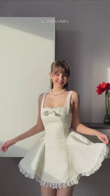 Bow Detail Lace Hem Mini Dress