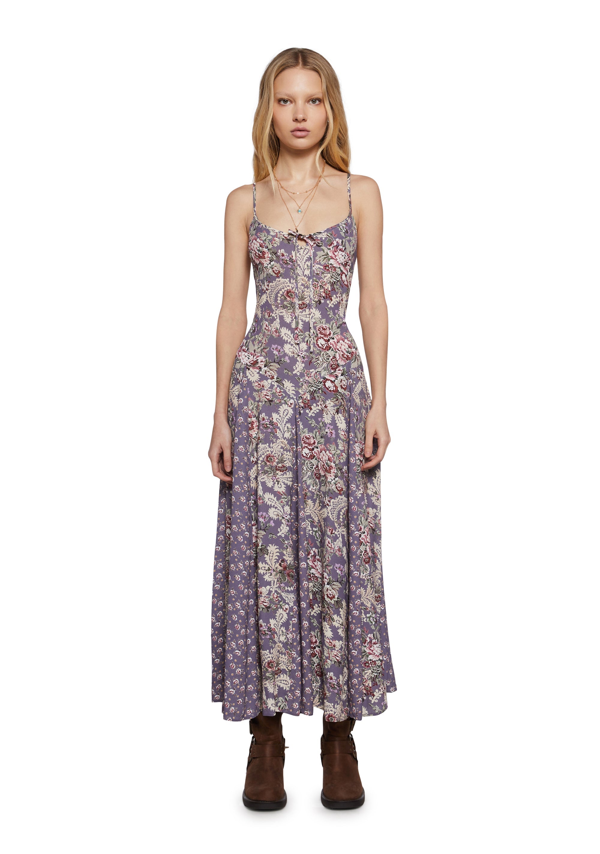 Lace Up Crossback Corset Midi Dress