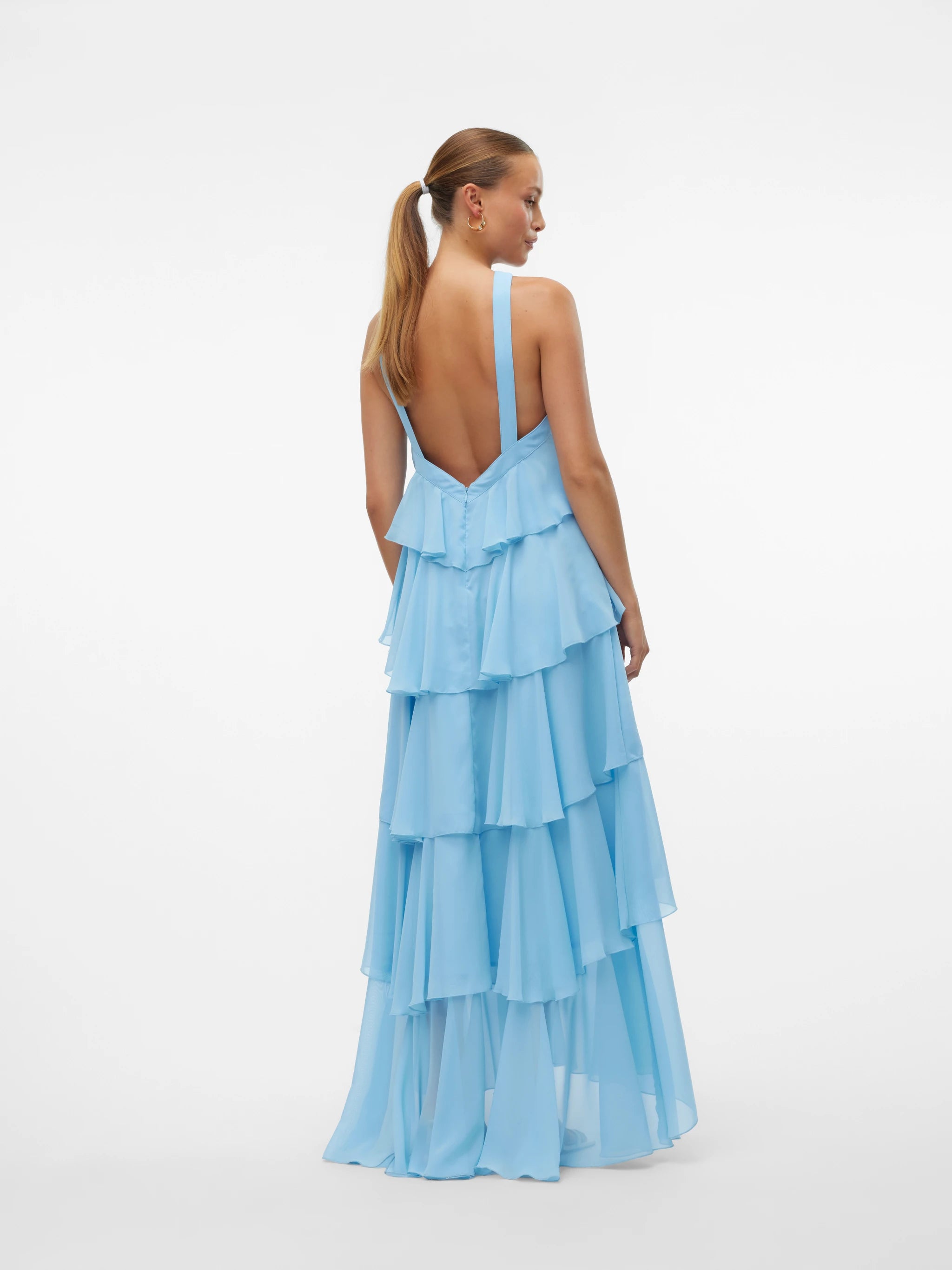 Rosette Halter Tiered Chiffon Maxi Dress