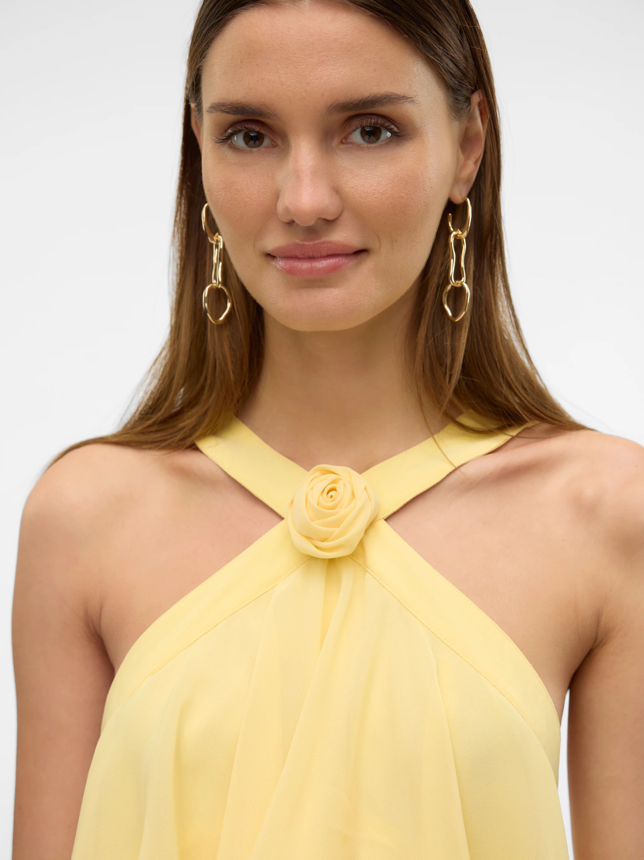 Rosette Halter Tiered Chiffon Maxi Dress