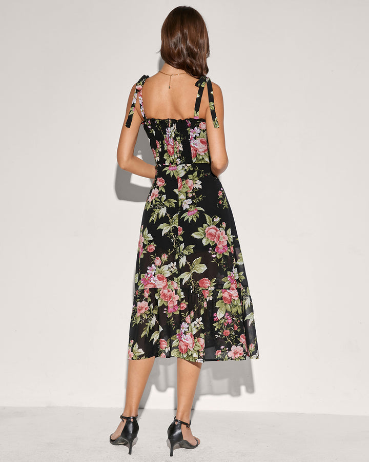 Floral Tie Strap Square Neck Maxi Dress