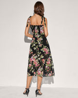 Floral Tie Strap Square Neck Maxi Dress