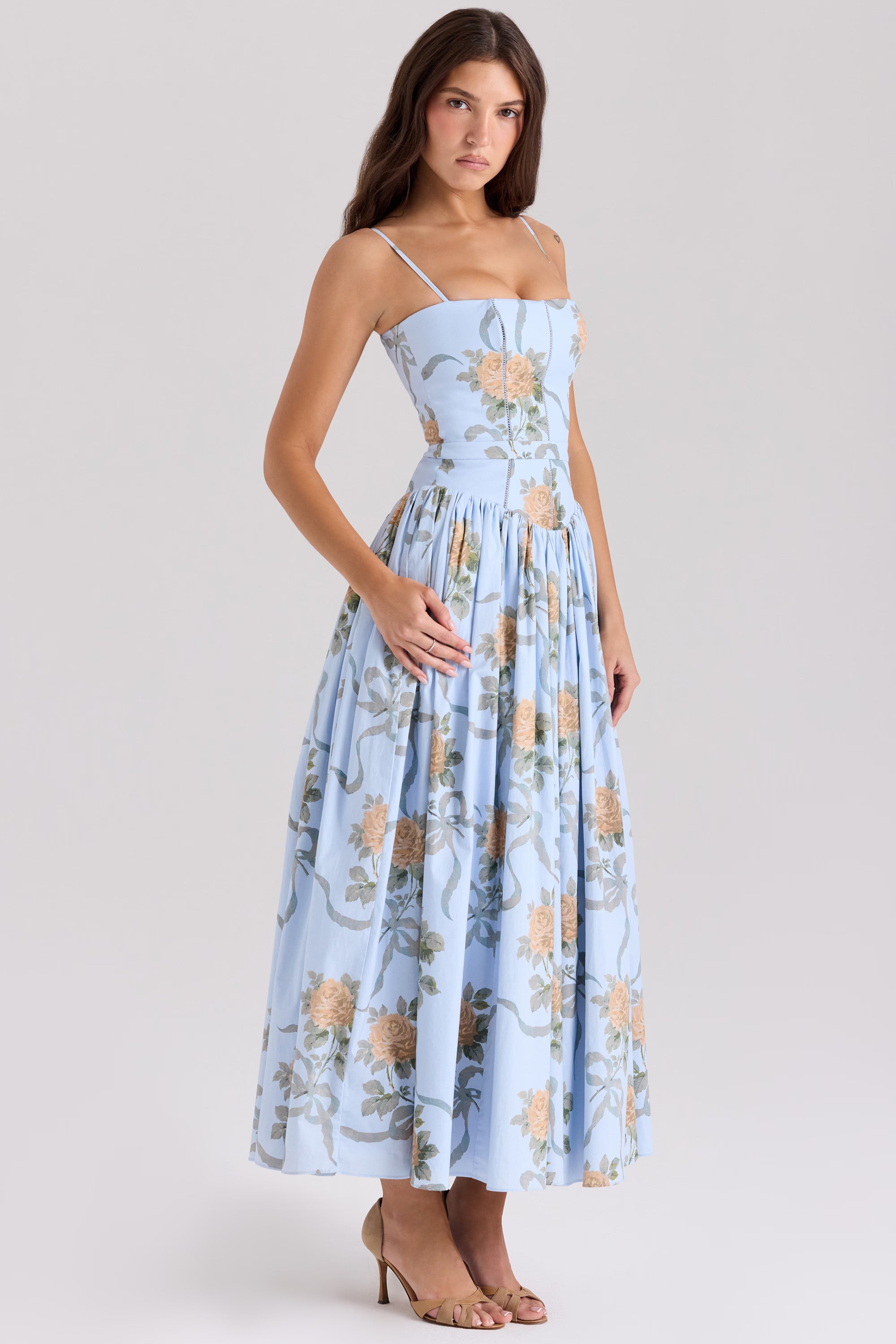 Ribbon Rose Corset Midi Dress